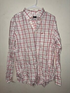 Nautica White Shirt with Pink Plaid Button-Down